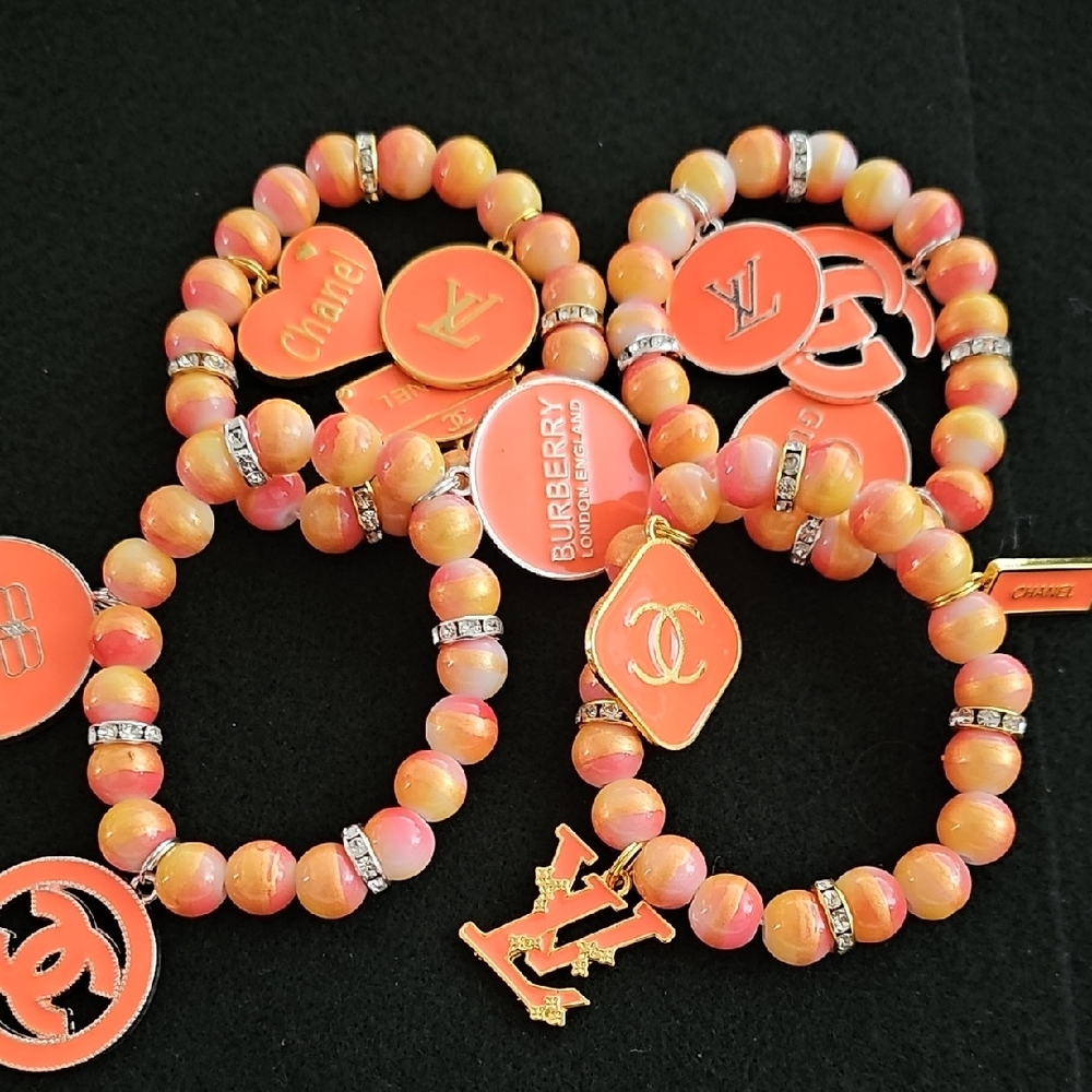 Orange Beaded Charm Bracelet